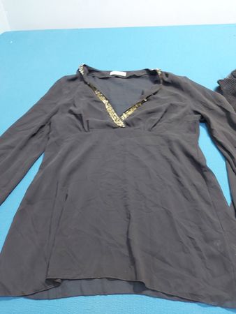 Marks & Spencer Schwarzes Pailletten V-Ausschnitt Langarmoberteil