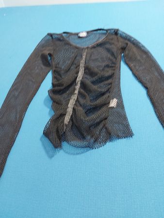 Twik Schwarzes Mesh Raffung Langarmshirt
