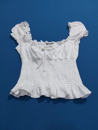 Ginatricot Weißes Gerafftes Bindebluse