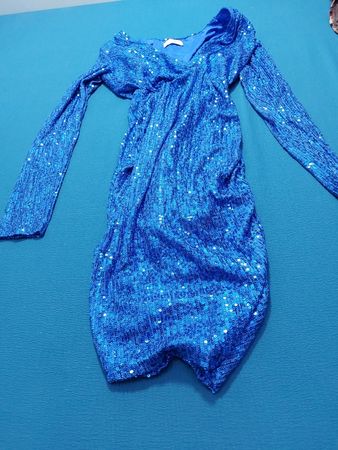 FN Fashion Blau Pailletten Langarmkleid