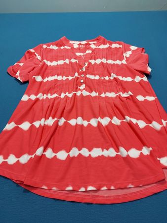 Kim Rogers Coral White Tie Dye Falten Kurzarm Tunika Top