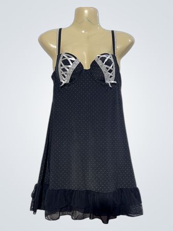 LaSiu Black Polka Dot Babydoll mit Rüschensaum