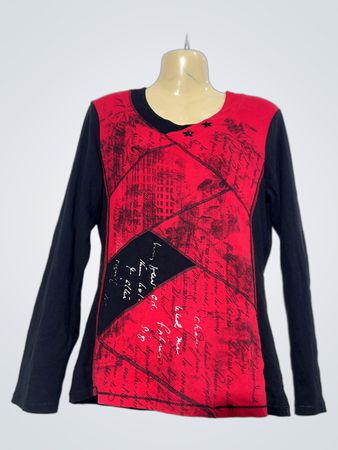 K. KALISSON Damen Langarmshirt mit rotem und schwarzem Grafikdruck