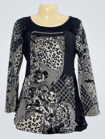 Awwvintage & Folk Schwarzes, gemustertes Langarmoberteil