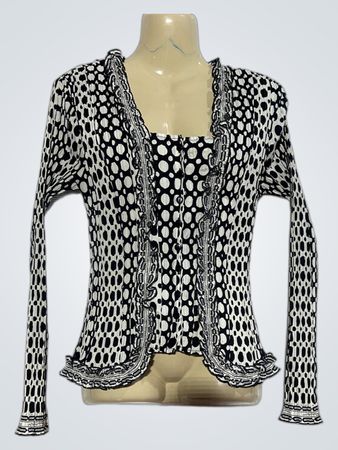 Jacqueline Riu Langärmeliges Oberteil mit schwarzen und weißen Polka-Punkten und Rüschen
