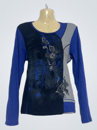 ARMAND THIERY Damen Oberteil mit langen Ärmeln in Blau und Grau mit Verzierungen