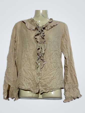 Mary Damen Beige Rüschen-Bluse zum Knöpfen