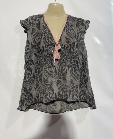 SAND COPENHAGEN Damen Graue Bluse mit Blumenmuster und V-Ausschnitt