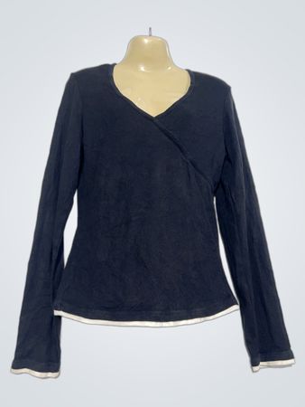 Promod schwarzes Wickel-Oberteil mit langen Ärmeln