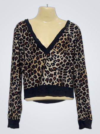 KOOKAI Pullover mit Leopardenmuster und V-Ausschnitt
