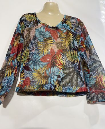 Transparente Bluse mit tropischem Print