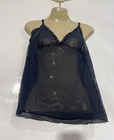 Schwarzes durchsichtiges Babydoll-Oberteil