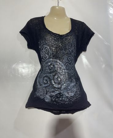SAFON Damen Schwarzes Pailletten-Grafik-T-Shirt