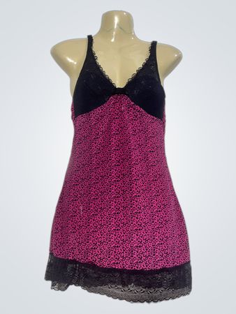 Rosa Leopardenmuster-Cami mit schwarzer Spitzenkante