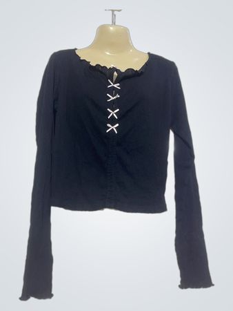 Pimkie Black Rippenstrick-Schnür-Top mit langen Ärmeln
