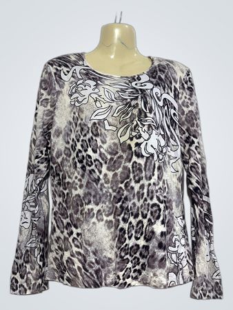 Marronetto Langarm-Oberteil mit Leopardenmuster und floralen Akzenten