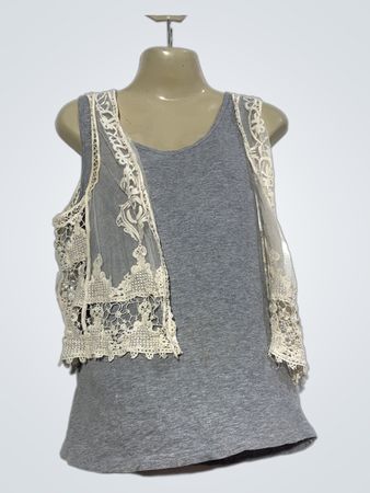 Mim graues Tanktop mit Spitze-Overlay