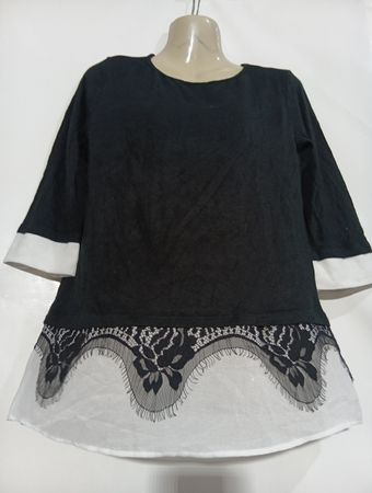 Fracomina Jeans Black and White Lace Trim Top