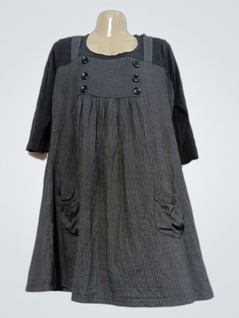 Affinités Armand Thiery graues, gestreiftes Trägerkleid mit schwarzer Unterlage
