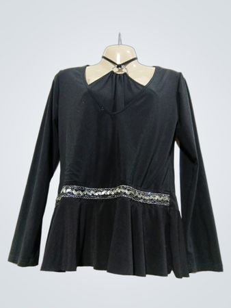 Maelle Design schwarzes langärmeliges Peplum-Oberteil mit verziertem Taillenbereich