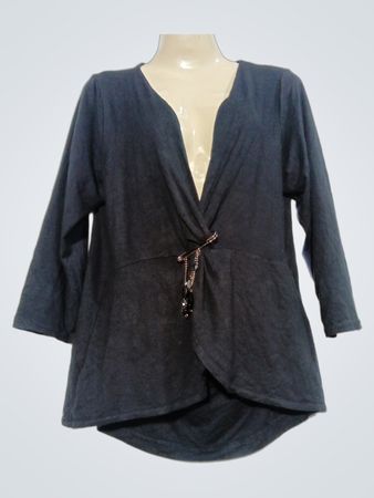 PATRICE BREAL Damen Größe 2 dunkelgraue offen zu tragende Strickjacke mit Perlendetail