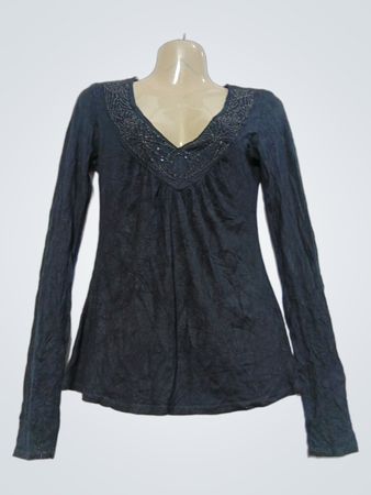 Camaieu Damen Langarm-V-Ausschnitt verzierte Bluse