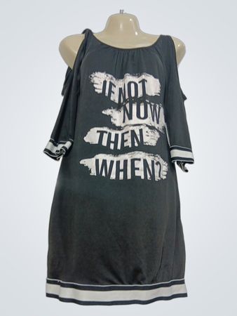 Damen-T-Shirt mit Cut-Out-Schultern und Aufdruck „IF NOT NOW THEN WHEN?“