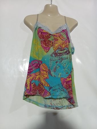 Durchscheinendes Schmetterlings-Print-Camisole mit Spitzenbesatz