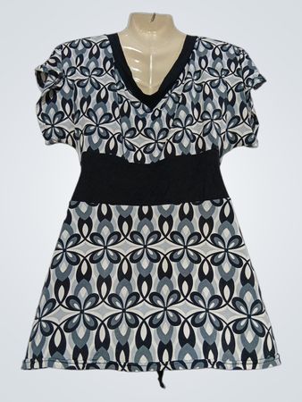 LA CITY Women's gemustertes Kurzarm-V-Ausschnitt-Kleid
