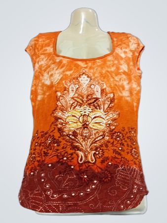 Orange Batik-Top ohne Ärmel mit Blumenmuster