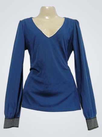 Morgan Blue Langarm-Top mit besetzten Manschetten
