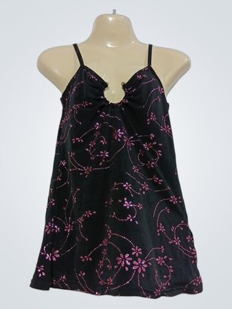 Schwarzes Camisole mit rosa Blumenmuster