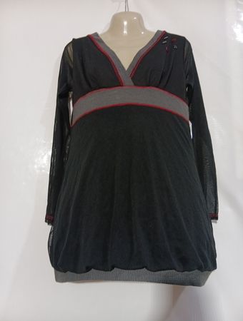 Damenkleid mit dunkelgrauen Mesh-Ärmeln