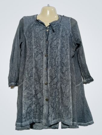 JUMFIL Damen Tunika-Oberteil in Grau mit Spitzen-Details