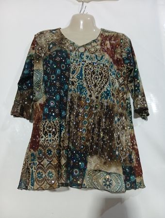 Fashion Plus Damen Bluse mit Patchwork-Print und Pailletten
