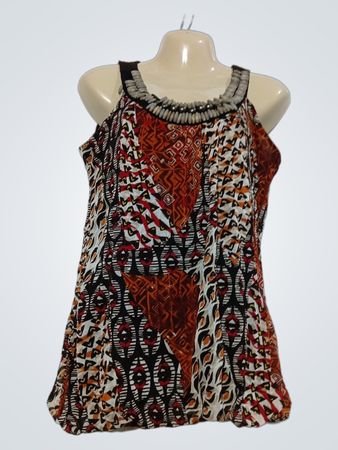 Damen ärmelloses Tanktop mit Perlenbesatz am Ausschnitt