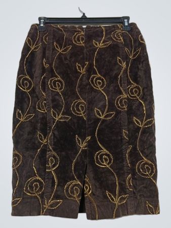 BLUS & BLUS Braun bestickter Samtrock