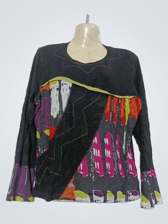 EVALINKA Damen Langarm-Top mit Grafikdruck