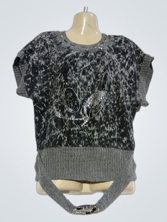 Grau T-Shirt mit Strass-Design