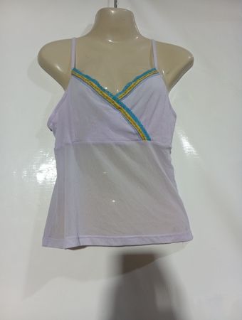 Schiesser Lavendel-Spitzen-Top mit blauem und gelbem Besatz