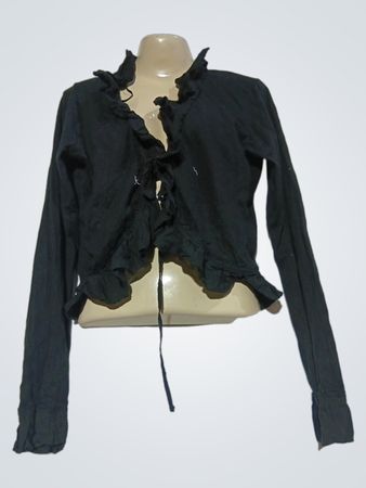 Silvio Maman schwarze Bluse mit Rüschen und Knopfleiste