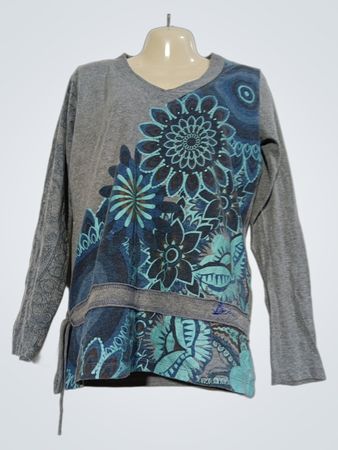 Desigual Grey Floral Print Long Sleeve Top
