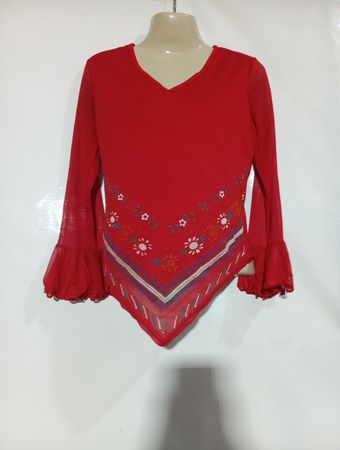 Charbell Paris Rotes besticktes Oberteil mit Glockenärmel