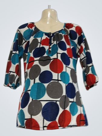 Camaieu Damen Oberteil mit bunten Polka-Dots und 3/4-Ärmeln