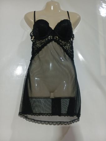 Schwarzer Spitzen-Babydoll-Nachtwäsche
