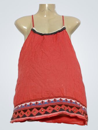 U Collection Coral gesmoktes Trägertop mit geometrischer Besatzkante