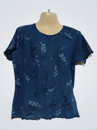 Camaieu Blaues T-Shirt mit Blumenmuster und Rüschensaum