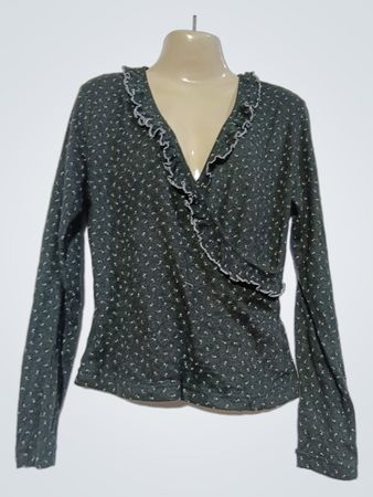 SELECTIF Women's Dark Floral Print Wrap Top with Ruffle Detail