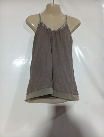 WOMEN BY A WOMN Women's Taupe Lagen-Top mit Spaghettiträgern
