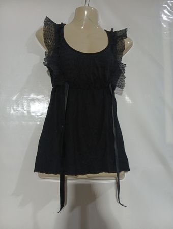 NafNaf Schwarze Rüschen-Spitzenbluse
